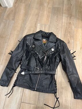 Harley Davidson Fringed Leather Biker Jacket women’s size small